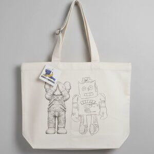 Uniqlo WARHOL kaws Crossbody Tote Bag White Canvas Tote with Robot Design